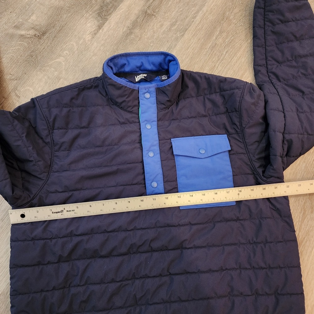 Lands' End Men M Quilted Snap Pullover Jacket Insulated Navy Colorblock Gorpcore - Picture 12 of 13